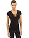 PattyBoutik Women's V Neck Lace Up Short Sleeve Blouse (Black M)
