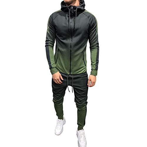 Carolilly Conjunto de Jogging Chándales Deportivos Hombres 2 Piezas Sudadera con Capucha Cremallera Manga Larga y Pantalones, verde, XL Cover