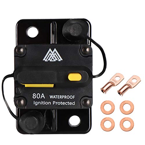 M1A2 Circuit Breaker 80A Waterproof Fuse Inline Holder Resettable Fuse Manual Reset 12V-48V DC for Car Stereo Audio RV Home Marine Boat Truck
