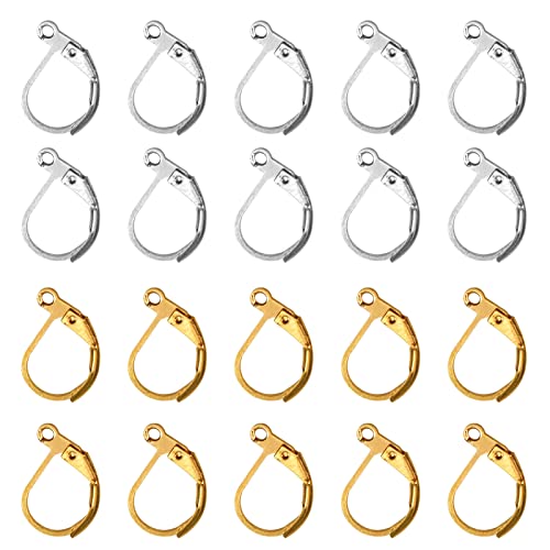 TOAOB 200pcs Français Hameçon Dormeuses Crochets Boucles d'oreilles Fil Fermoirs à Levier Plaqué Argent Doré 10 x 15mm Laiton pour Fabrication de Bijoux Accessoire