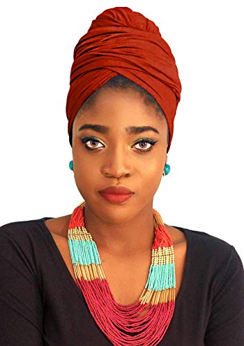 HongyuAmy African Knit Stretch Jersey Turban Head Wrap Extra Long 70”x33” Hair Scarf Tie for Women (KnitRed 2)