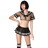 Temptshow Sexy Cosplay Sailor Suit Schoolgirl School Uniform Underwear Set Mini Dress (Black4)