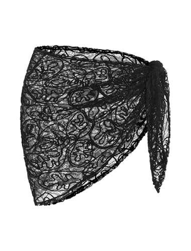 Image of ZAFUL Women's Sarong Coverups Bathing Suit Cover Up Mini Skirt | Textured Mesh, Scalloped Hem,Multiway Cover Up, One Piece Style, Triangle Bikini Cover Up Mini Skirt,One Size