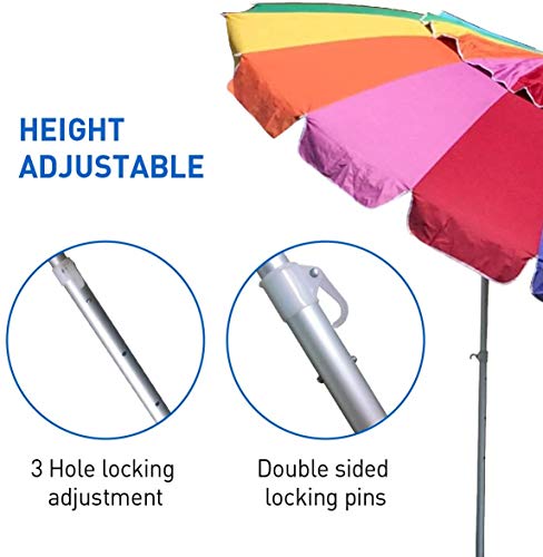 EasyGo 8 Foot Heavy Duty HIGH Wind Beach Umbrella - Giant 8' Beach Umbrella with Sand Anchor & Carrying Bag -Sturdy Pole and Thicker Fiberglass Ribs for High Wind Resistance