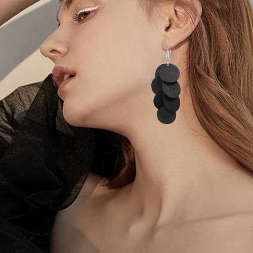 Handmade Bohemian Wooden Round Geometry Dangle Drop Earrings Long Chain Wood Disc Circle Hook Earrings For Women4