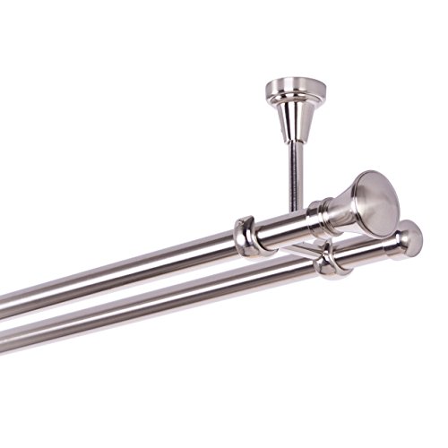 Barra de cortina 19 mm 2 Vías) techo Fijación Acero Inoxidable aspecto metal nuevo, 280, Cortineros para Salon, Varilla Extensible para Visillos