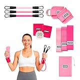 Gomas Elásticas Musculación - Set Bandas Elásticas y Tobilleras Poleas Gym - Kit Ejercicio en Casa - Incluye Bandas de Resistencia 3 Niveles, Cables de Resistencia, Muñequeras, Bolsa y QR Ejercicios