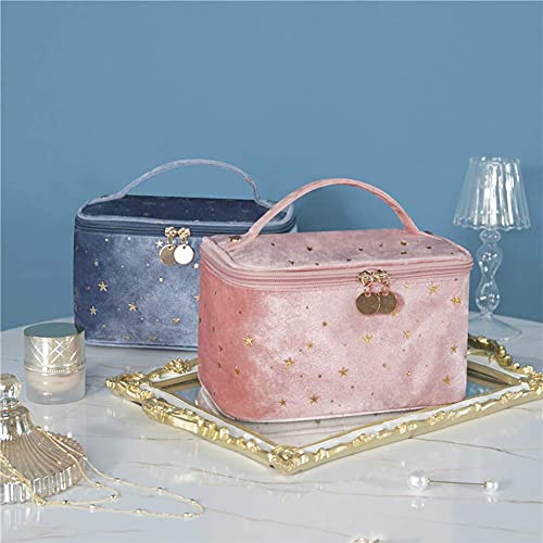 Hoyofo Velvet Makeup Bag With Handle Cosmetic Bags With Makeup Brush Holder Travel Make Up Bag For Women, A Blue #TOP5