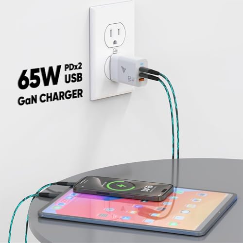Image of DR VAKU 65W Charger Type C Fast Adapter with Type C and Data Cable PD 2.0, Multi Port Dual PD Charging GaN Technology for MacBook Laptop,iPhone 16,15 /14 /13, Samsung and Android Devices