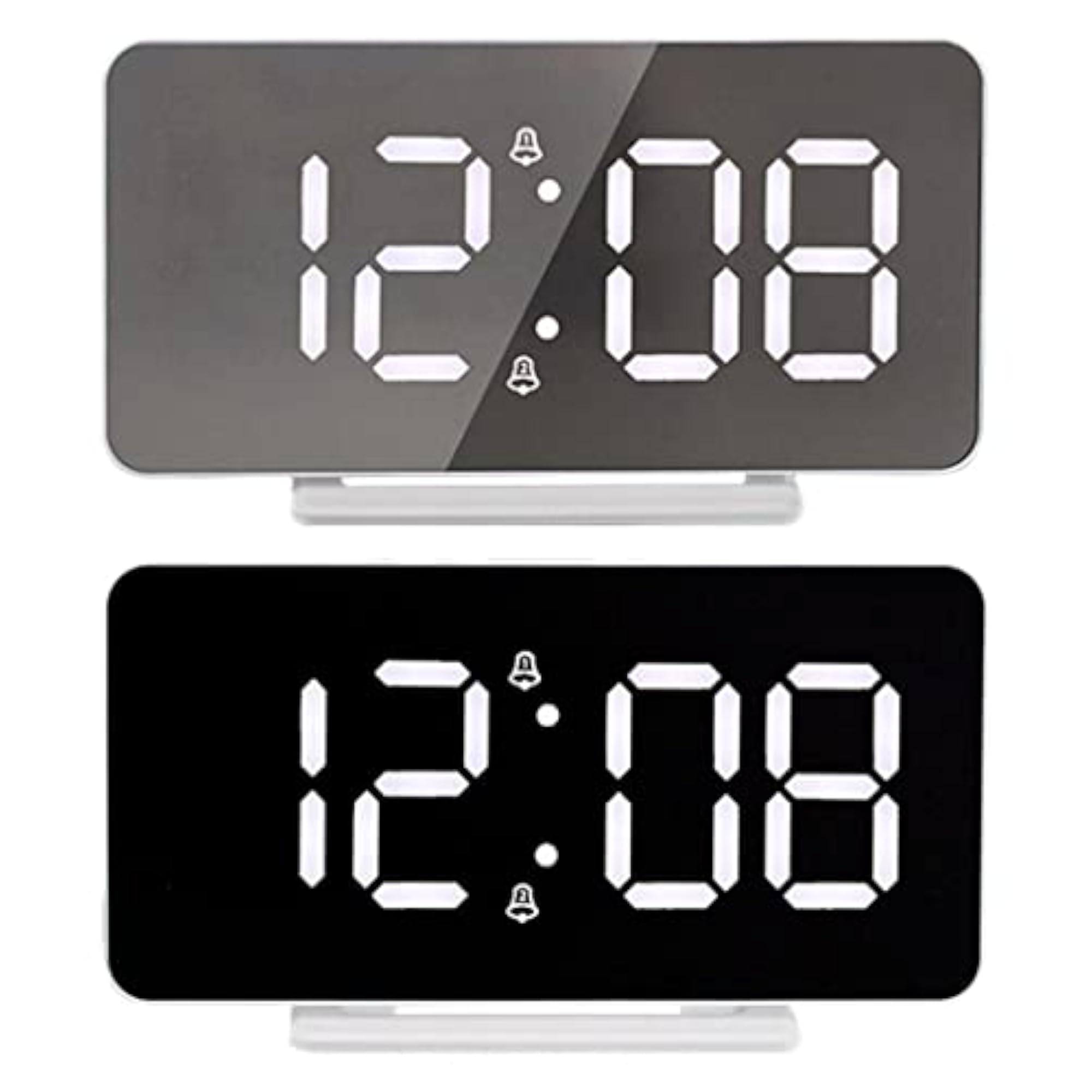 Digital Table Desk Clock with LED Display, Silver Mirror