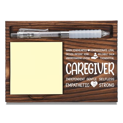 Caregiver Appreciation Gifts, Thank You Gift for Caregiver, Office Coworkers Staff Appreciation Gifts, Sticky Note Holder Wooden Notepad & Pen Holder 6.5" x 4.7" - FTA277