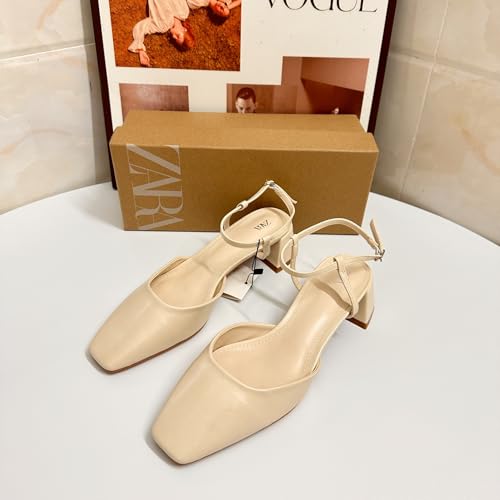 Womens Square Toe Slingback Matte Leather Chunky Low Heel Pumps Shoes 1.5 Inch Low Heels Closed Heel Wedding4