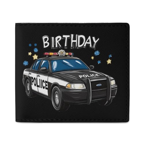 Birthday Police Car Policeman Coin Purse PU Leather Bifold Wallet Small Change Purse Pouch Front Pocket Wallets