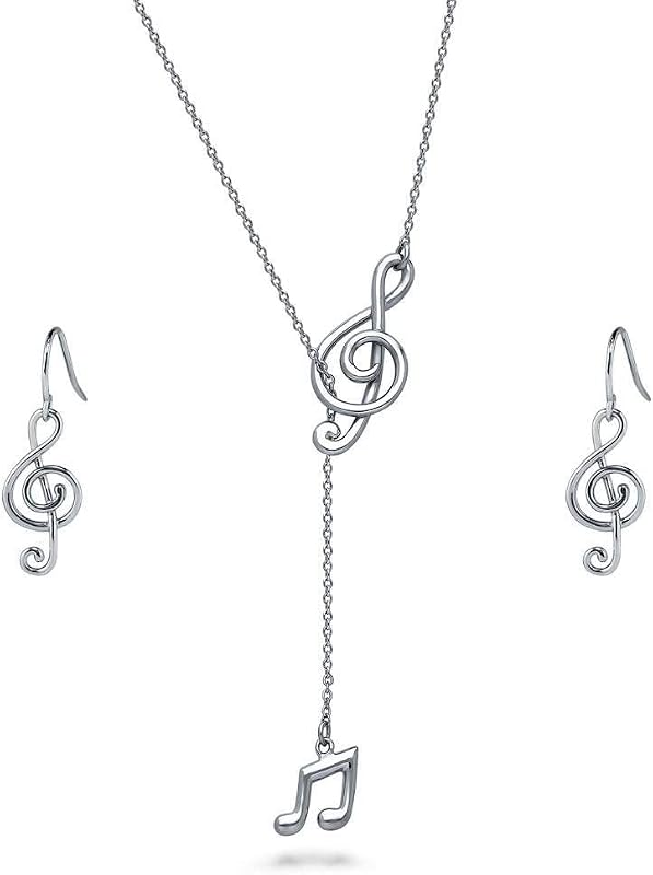 Juego de collar y aretes de plata de ley con nota musical y clave de sol para mujer, chapado en rodio
