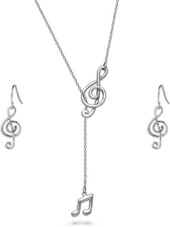 Juego de collar y aretes de plata de ley con nota musical y clave de sol para mujer, chapado en rodio