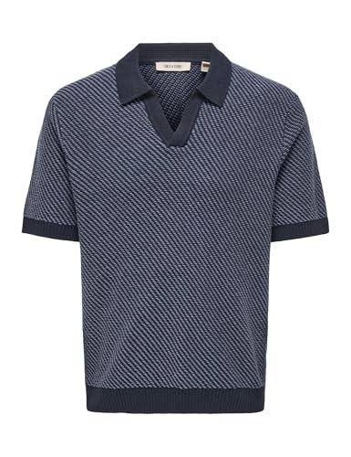 ONLY & SONS Knit Onsadrian Life Reg 7 SS Resort Polo en Maille, Dark Sapphire, S Homme
