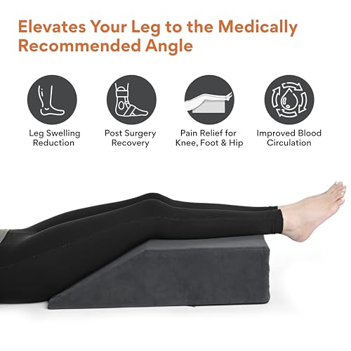 Image of FOVERA Leg Elevator Pillow | Leg Elevation Pillow for Leg, Hip & Knee Pain Relief, for Leg Surgery, Varicose Veins, Fracture, Swelling, Phlebitis, Surgical Recovery (24 x 18 x 6 Inch, Dark Grey)