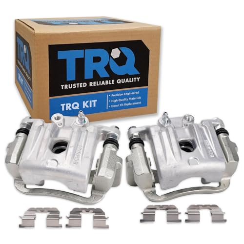 Image of TRQ Rear Driver and Passenger Side Brake Caliper Set Caliper Brackets Hardware Compatible with 14-17 Kia Sorento without Red Painted Calipers, 18 Kia Sorento L, 18 LX, EX