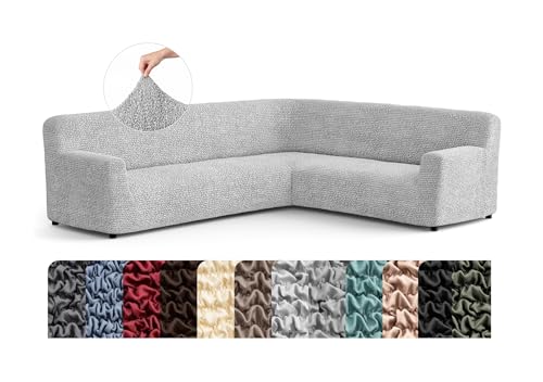 PAULATO BY GA.I.CO. Stretch Corner Sectional Couch Covers – Corner Sofa Cover – Elastic L Shape Sofa Slipcover - Sectional Slipсovers - Washable Furniture Protector - Light Grey (135”-198” Wide)