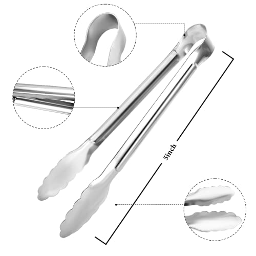 12 Pack Small Serving Tongs,XEVOM Stainless Steel Sugar Tongs Mini Appetizers Tongs Mental Kitchen Tongs for Serving Food (5inch) - Thumbnail 2
