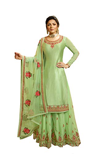 Ziya Indian/PakistaniSharara Style for Women Georgette Plaazo Salwar Kameez LT 4201 Ready to Wear Salwar Suit Pakistani (Light Green, X-Small)