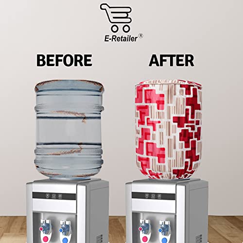 Image of Polyester Water Dispenser Bottle Cover With Adjustable Elastic Closure And Water Level Indication For 20L, Pack of 2Pc (Color- Red Geometric, Size-17x11 Inches)