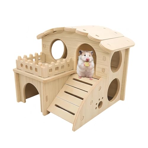 1 Stück Hamsterhaus aus Holz, Mehrkammernhaus Hamster...