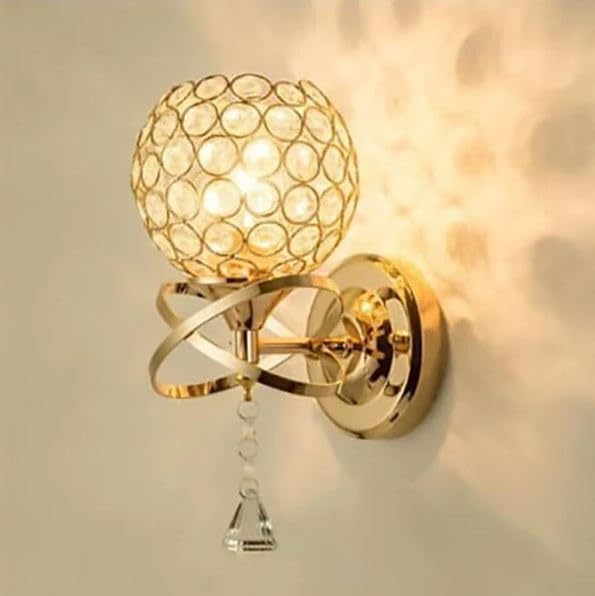 Image of Luxury LED Wall Light for Living Room & Bedroom | Crystal Spiral Design with Gold Flakes | Modern Decorative Wall Lamp for Home, Hallway & Staircase