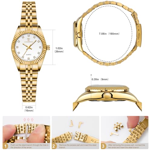 Elegant Gold Stainless Steel Women's Watch - Waterproof Analog Timepiece with Luminous Dial and Japanese Quartz Movement - Perfect Gift for Any Occasion - Image 4