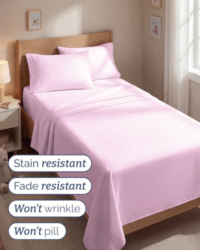Image of Twin 4 Piece Bed Sheet Set - Soft, Breathable & Cooling Sheets - Light Pink | Ultra Soft Hotel Luxury Bedding Set with 8-16 Inch Deep Pockets, 1 Flat & 1 Fitted Sheet & 2 Pillowcases, Wrinkle & Fade Free