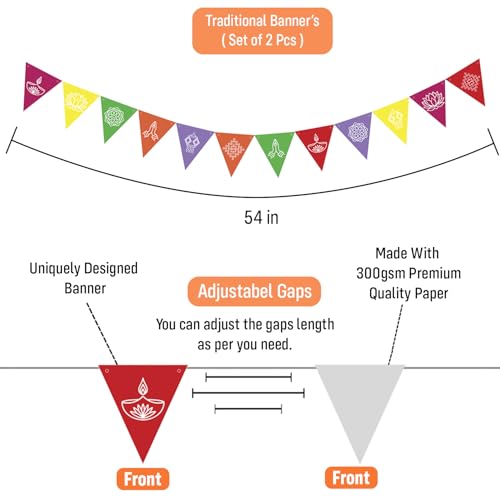 Image of Party Propz Festive Decorations Banner - 2 Pcs, 54 Inch Traditional Print Decorations Banner, Holi Decoration Items for Home, Holi Banner, Haldi Decor (Cardstock)