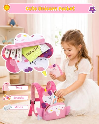 Image of Dr.meter 3 in 1 Toddler Harness Leash with Key Lock for Girls Cute Unicorn | Kids Safety Harness Tether + 8.2ft Anti Lost Wrist Link Child Protective Leashes While Walking Keep Kids Close