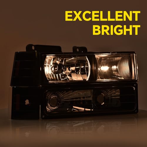 Image of GRAND ORANGE Headlights Assembly, Compatible with GMC Sierra C /K Yukon 1500 2500 1994 1995 1996 1997 1998 Fit Chevy C /K C10 Suburban Corner HeadLamp（Clear lens Black Housing Amber Reflector）