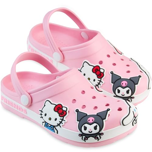Get Trend Hello Kitty Girls Clogs Slip On Slides Slippers Kawaii Garden Sandals Beach Pool Shoes Non-Slip Sole (6/7 US Pink Hello Kitty)