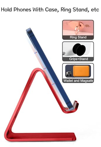 Image of Aoviho Desk Cell Phone Stand, Phone Holder, Aluminum Mobile Phone Cradle Dock for iPhone 14 13 12 pro 11 X Xs max 8 7 6 6s Plus SE 5 5s SE Samsung, All Smart Phones, Red