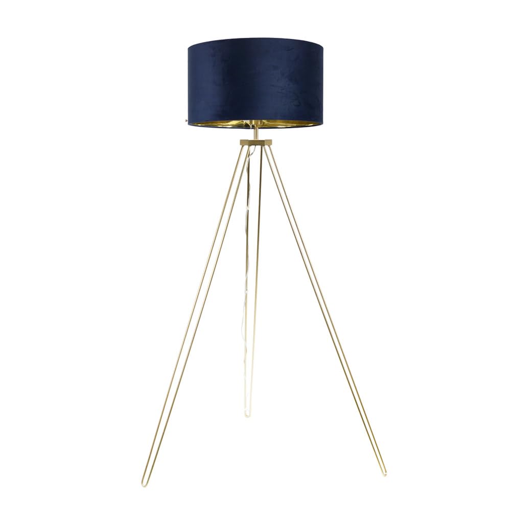 Valuelights Navy Velvet & Gold Shade | Aero Hairpin Leg Gold Tripod Floor Lamp With Navy Velvet & Gold Inner Shade & Warm White Bulb | Floor Lamps, Home Décor & Improvement Essential