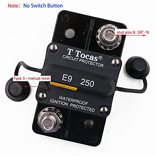 Image of 250 Amp Circuit Breaker with Manual Reset High Amp (No Manual Button Disconnect), Waterproof, Flush-Mount Circuit Breaker (250a)