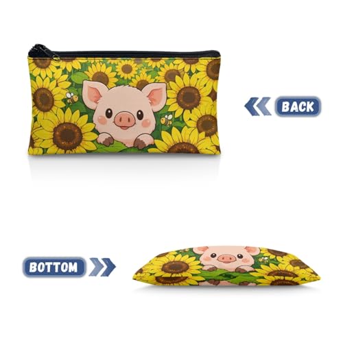 Image of Sunflower Pig Pencil Case Cute Pencil Pouch with Zipper Simple Design Pen Organizer for Toddlers Girls Cute Crayon Pouch for Painting Lesson
