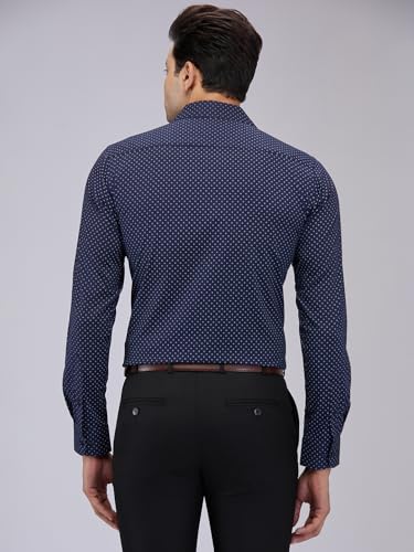 Image of Raymond Men Cotton Slim Fit Print Pattern Semi Cut Away Collar Formal Shirt