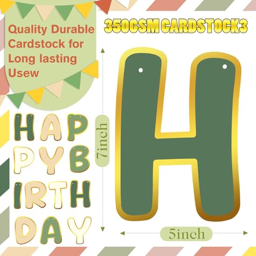 Image of TaoBary Happy Birthday Banner Sage Green Pre-strung Party Decor