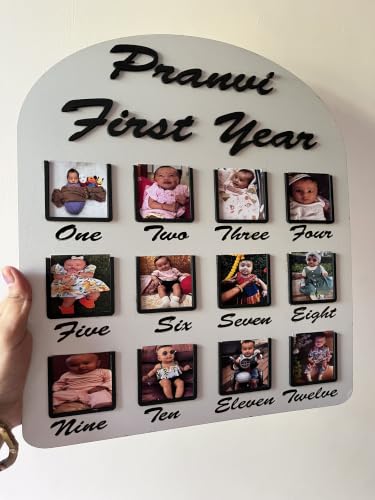 Image of HBH Baby Milestone Display Board with Name Details Memory Decor | Customized Photo Frame