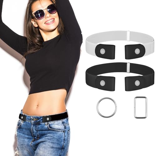 Image of 【4 Pcs】No Buckle Stretch Belt for Women and Men Elastic Waist Belt Invisible Belts for Jeans Pants