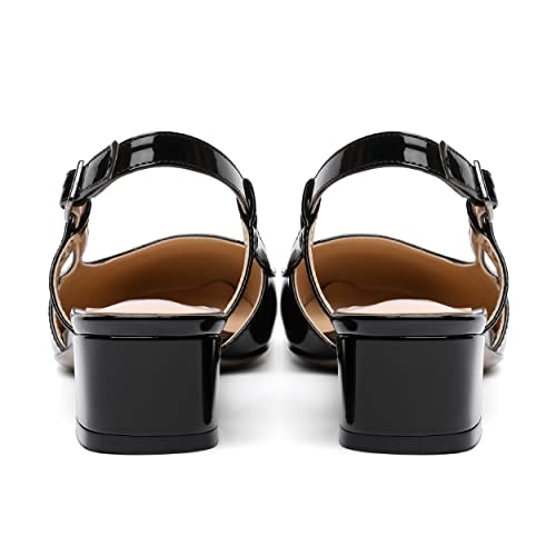 NUMALEO Womens Square Toe Ankle Strap Evening Buckle Patent Cute Chunky Low Heel Pumps Shoes 1.5 Inch4