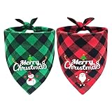 2 Pcs Bandanas de Noël pour Chien, Écharpe Classique à Carreaux, Lavables Triangulaires...