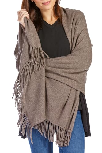 Fishers Finery Women's 100% Cashmere Knit Shawl Wrap with Fringe | Oversized 78” long by 28” wide