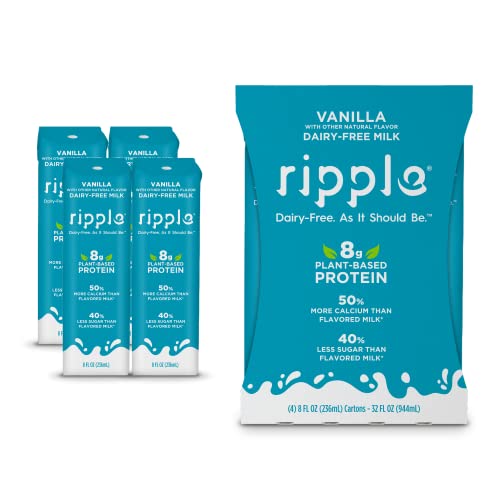 Ripple Non-Dairy Milk, Vanilla | Vegan Milk With 8G Pea Protein | Shelf Stable Single Serve Cartons | On-The-Go | Non-Gmo, Plant Based, Gluten Free | 8 Oz, Pack Of 4 #TOP5