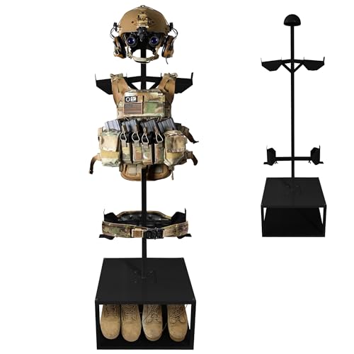 Montex Tactical Gear Stand Helmet Vest Belt Display Rack Heavy Duty Tactical Vest Stand Adjustable Military Gear Holder (511 Height Max) Body Armor Stand Hold Up to 120 lbs Black