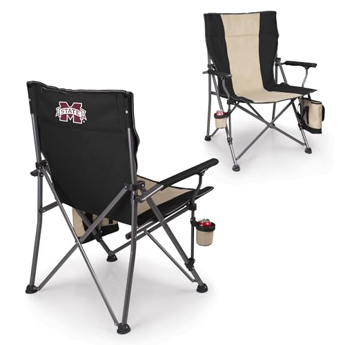 PICNIC TIME NCAA Mississippi State Bulldogs Big Bear XXL Camp Chair with Cooler, Heavy Duty Beach Chair, 500 lb Capacity Camping Chair with Carry Bag, (Black)