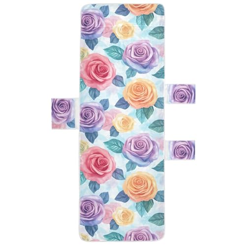 BOESI Watercolor Color Roses Beach Chair Towel, Outdoor Pool Chair Cover, with Pockets, Suitable for Outdoor Beach Garden Sunbathing, 85'' x 30''