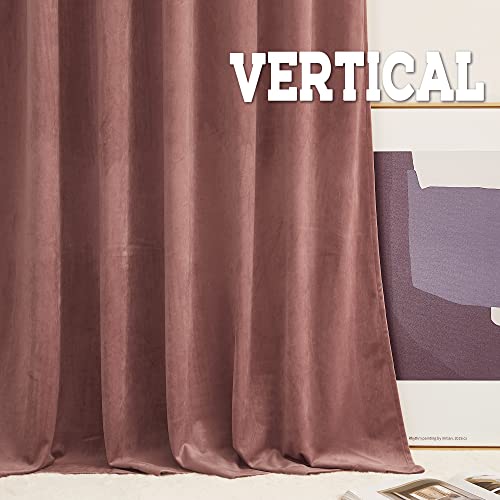 Image of RYB HOME Velvet Curtains 63 inches Long, Rod Pocket Soft Fabric Curtains & Drapes for Bedroom Cafe, Wild Rose, W 42 x L 63, 2 Panels Set | Thermal Insulated, Privacy, Sunlight UV Heat Blocking, Laundry Office, Wild Rose, W42 x L63, 2 Panels Set